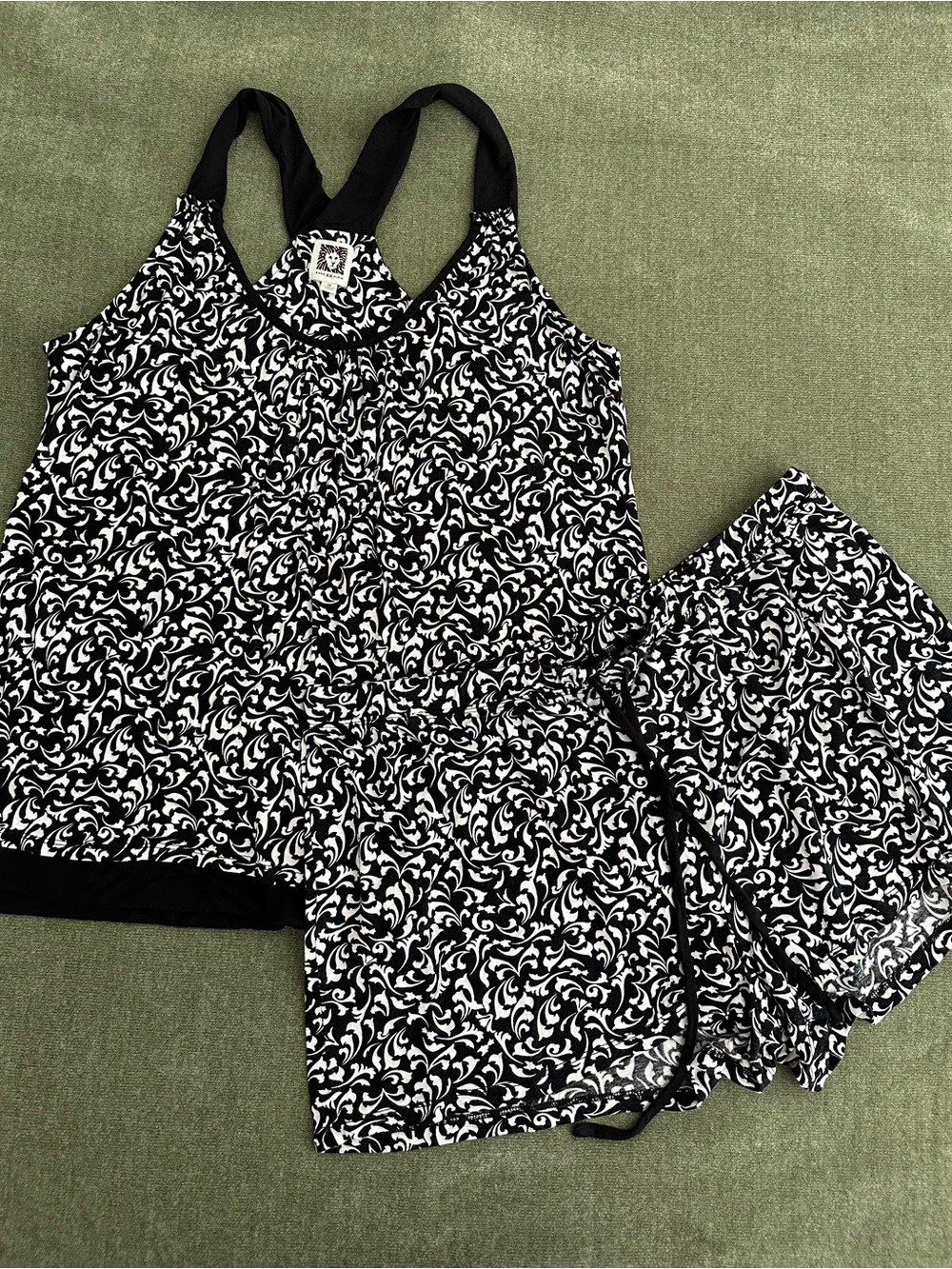 Anne Klein Black & White Scroll-Print Pajama Tank & Shorts Set